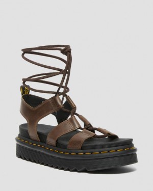 Women's Dr Martens Nartilla Illusion Leather Gladiator Sandals Dark Brown | Australia_Dr24390