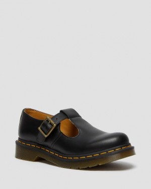 Women's Dr Martens Polley Smooth Leather Mary Janes Shoes Black | Australia_Dr88831