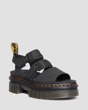 Women's Dr Martens Ricki Leather 3-Strap Platform Sandals Black | Australia_Dr93480