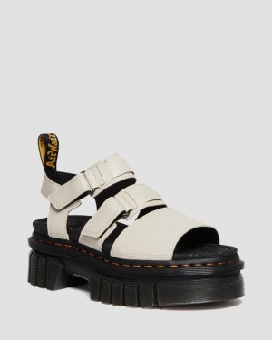 Women's Dr Martens Ricki Nappa Lux Leather 3-Strap Platform Sandals Grey | Australia_Dr89178