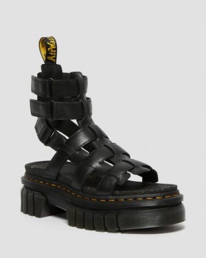 Women's Dr Martens Ricki Nappa Lux Leather Platform Gladiator Sandals Black | Australia_Dr46920