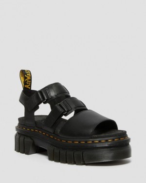 Women's Dr Martens Ricki Nappa Lux Leather 3-Strap Platform Sandals Black | Australia_Dr22615