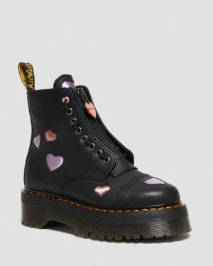 Women's Dr Martens Sinclair Leather Heart Platform Boots Black | Australia_Dr62872