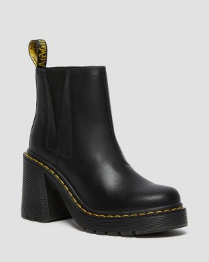 Women's Dr Martens Spence Leather Flared Heel Chelsea Boots Black | Australia_Dr64990