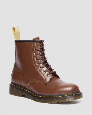 Women's Dr Martens Vegan 1460 Faux Fur Lined Lace Up Boots Brown | Australia_Dr40408