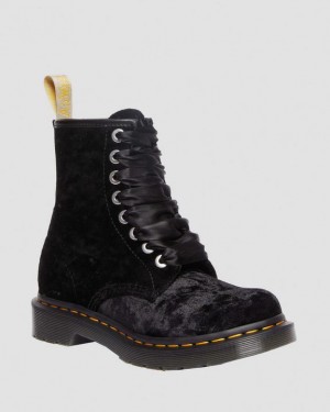 Women's Dr Martens Vegan 1460 Women's Crushed Velvet Lace Up Boots Black | Australia_Dr78099