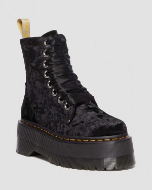 Women's Dr Martens Vegan Jadon Boot Max Crushed Velvet Platforms Boots Black | Australia_Dr97889