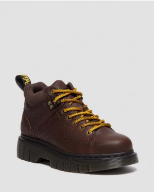 Women's Dr Martens Woodard Grizzly Leather Low Casual Boots Dark Brown | Australia_Dr66195