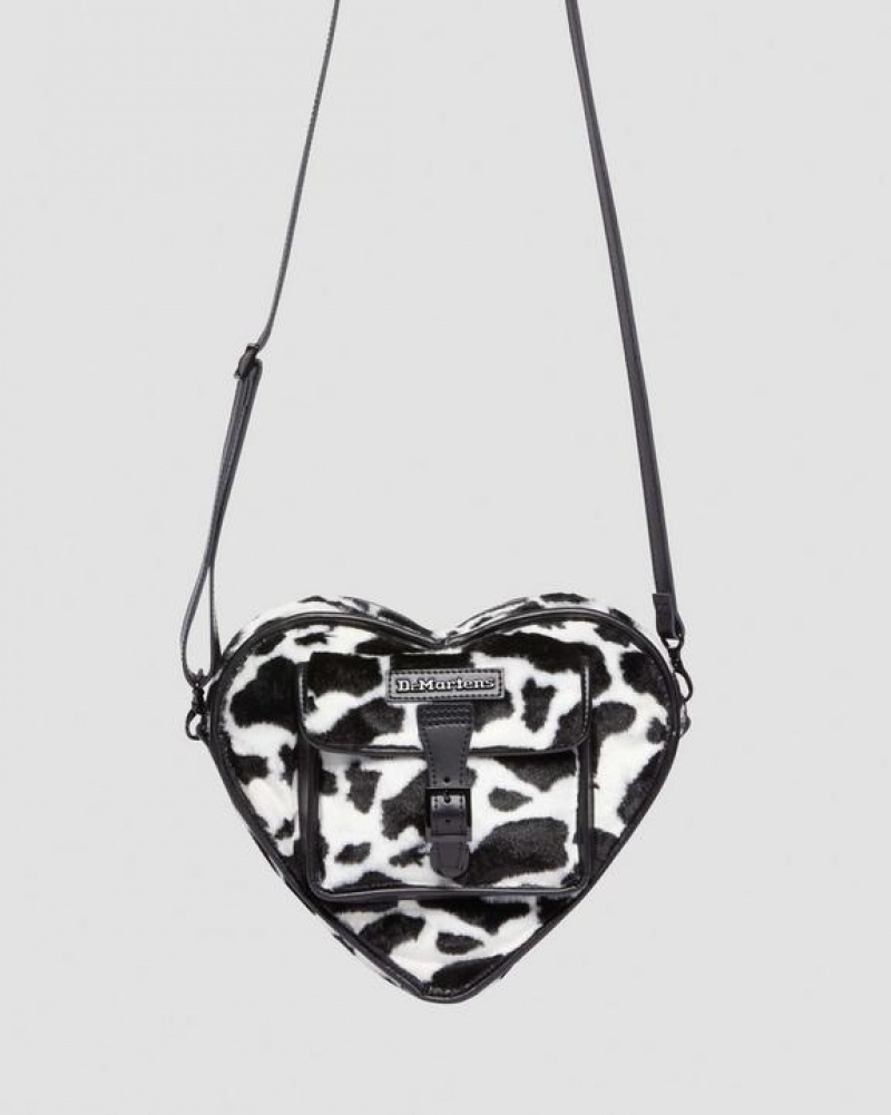 Accessories Dr Martens Heart Shaped Faux Fur Cow Print Backpack Bags Black / White | Australia_Dr42666