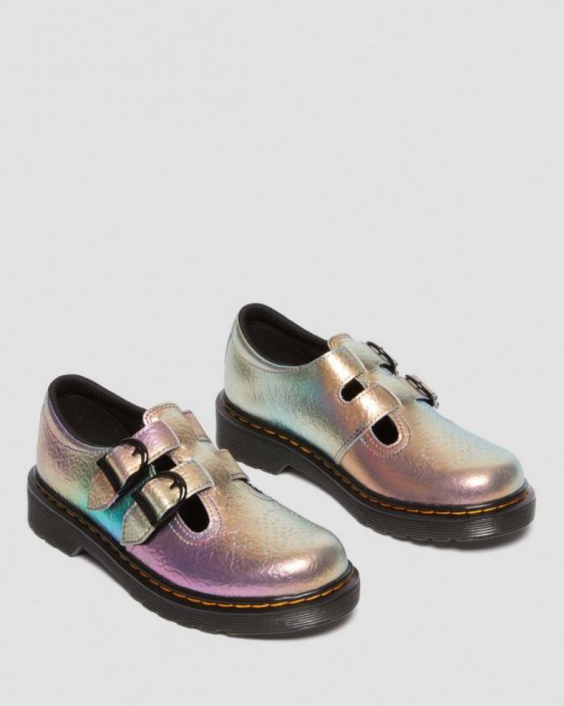 Kids' Dr Martens Junior 8065 Rainbow Crinkle Leather Mary Jane Shoes Multicolor | Australia_Dr25794