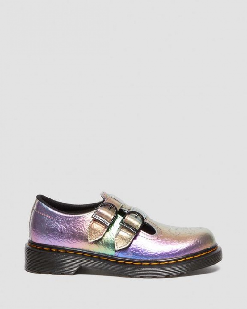 Kids' Dr Martens Junior 8065 Rainbow Crinkle Leather Mary Jane Shoes Multicolor | Australia_Dr25794