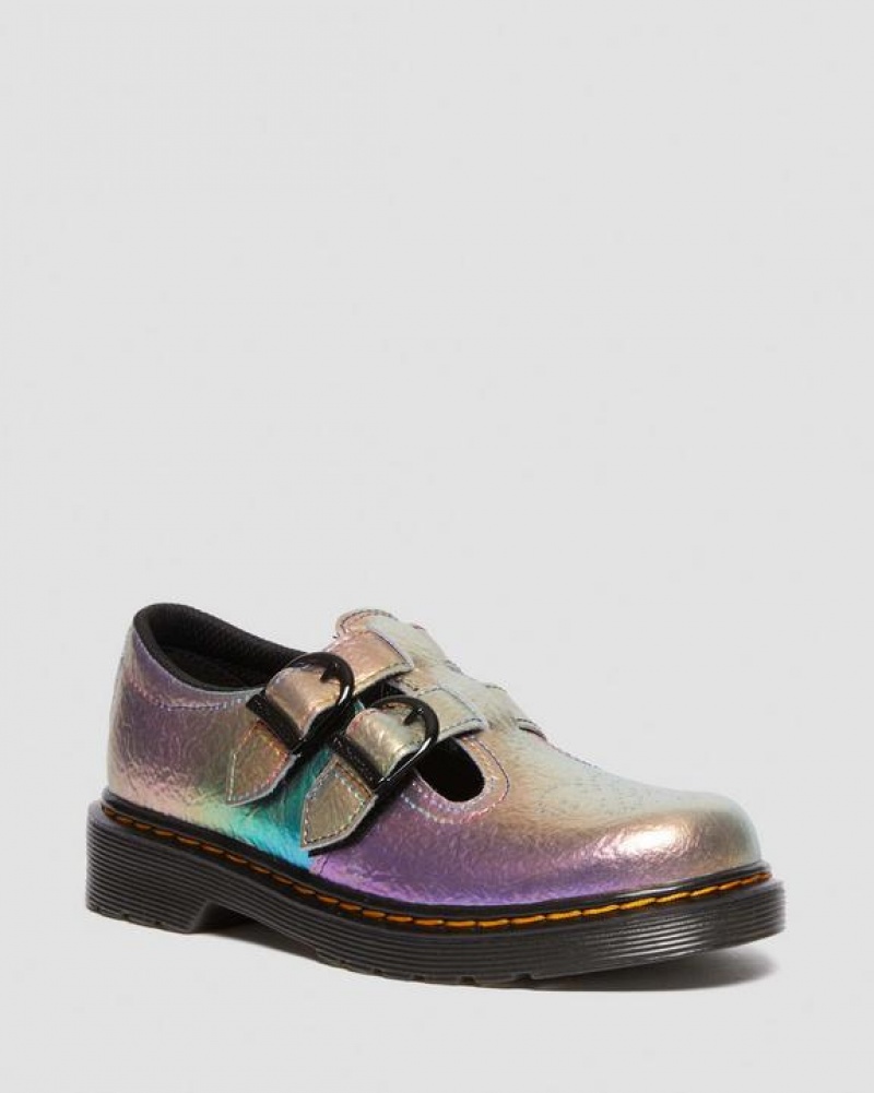 Kids\' Dr Martens Junior 8065 Rainbow Crinkle Leather Mary Jane Shoes Multicolor | Australia_Dr25794