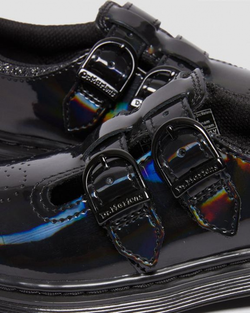 Kids' Dr Martens Junior 8065 Rainbow Patent Leather Mary Jane Shoes Black | Australia_Dr19919