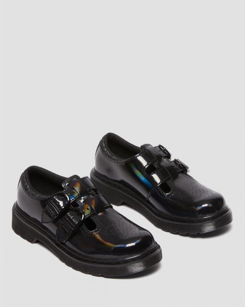 Kids' Dr Martens Junior 8065 Rainbow Patent Leather Mary Jane Shoes Black | Australia_Dr19919