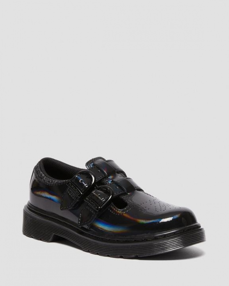 Kids\' Dr Martens Junior 8065 Rainbow Patent Leather Mary Jane Shoes Black | Australia_Dr19919