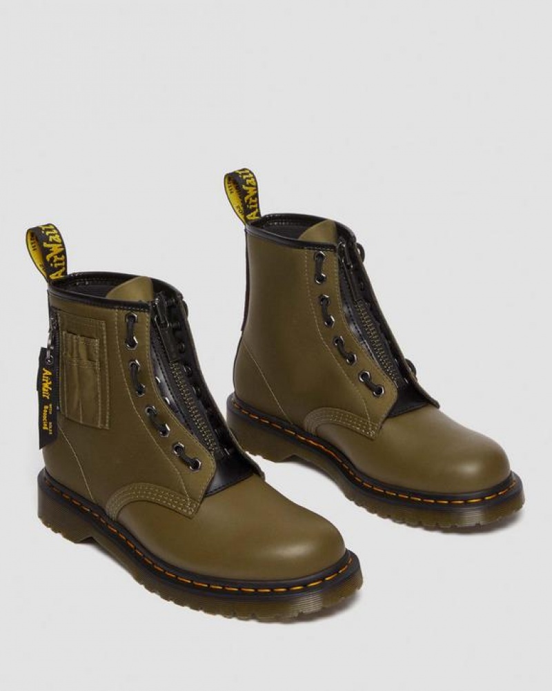 Men's Dr Martens 1460 Ben Alpha Industries Nylon & Leather Lace Up Boots Olive / Black | Australia_Dr64350