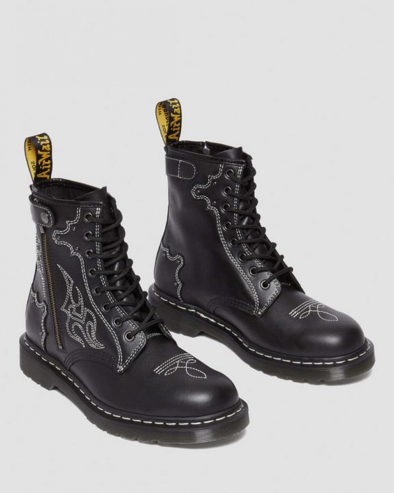 Men's Dr Martens 1460 Gothic Americana Leather Lace Up Boots Black | Australia_Dr70798