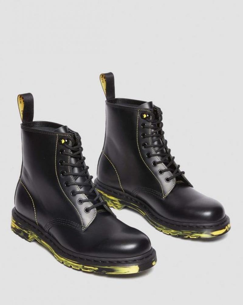 Men's Dr Martens 1460 Marbled Sole Smooth Leather Lace Up Boots Black | Australia_Dr53537