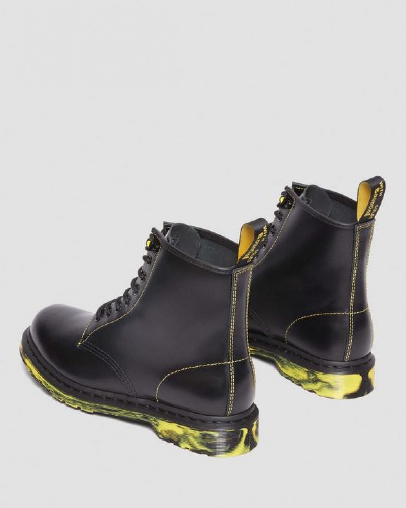 Men's Dr Martens 1460 Marbled Sole Smooth Leather Lace Up Boots Black | Australia_Dr53537