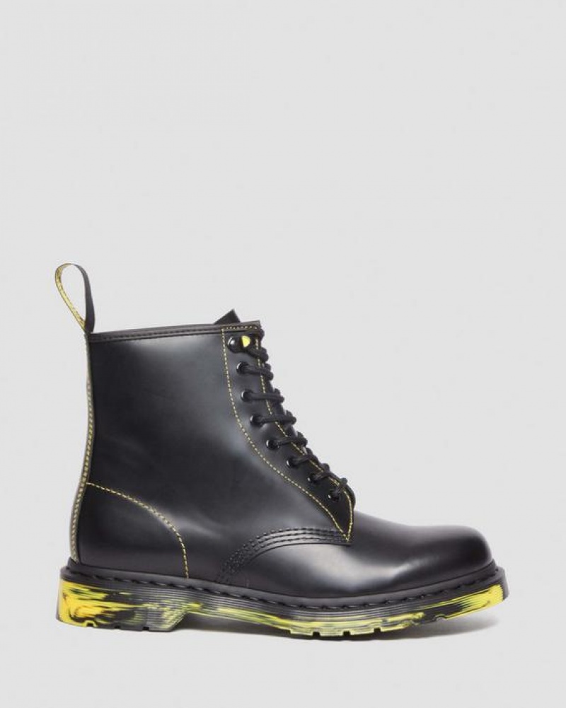 Men's Dr Martens 1460 Marbled Sole Smooth Leather Lace Up Boots Black | Australia_Dr53537