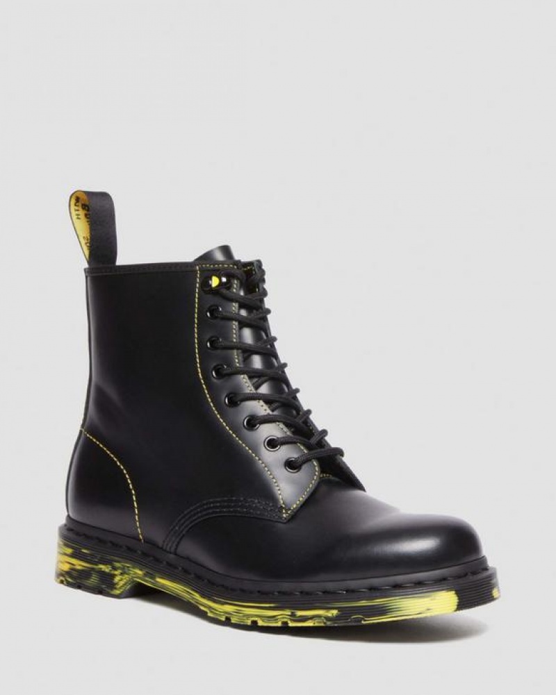 Men\'s Dr Martens 1460 Marbled Sole Smooth Leather Lace Up Boots Black | Australia_Dr53537