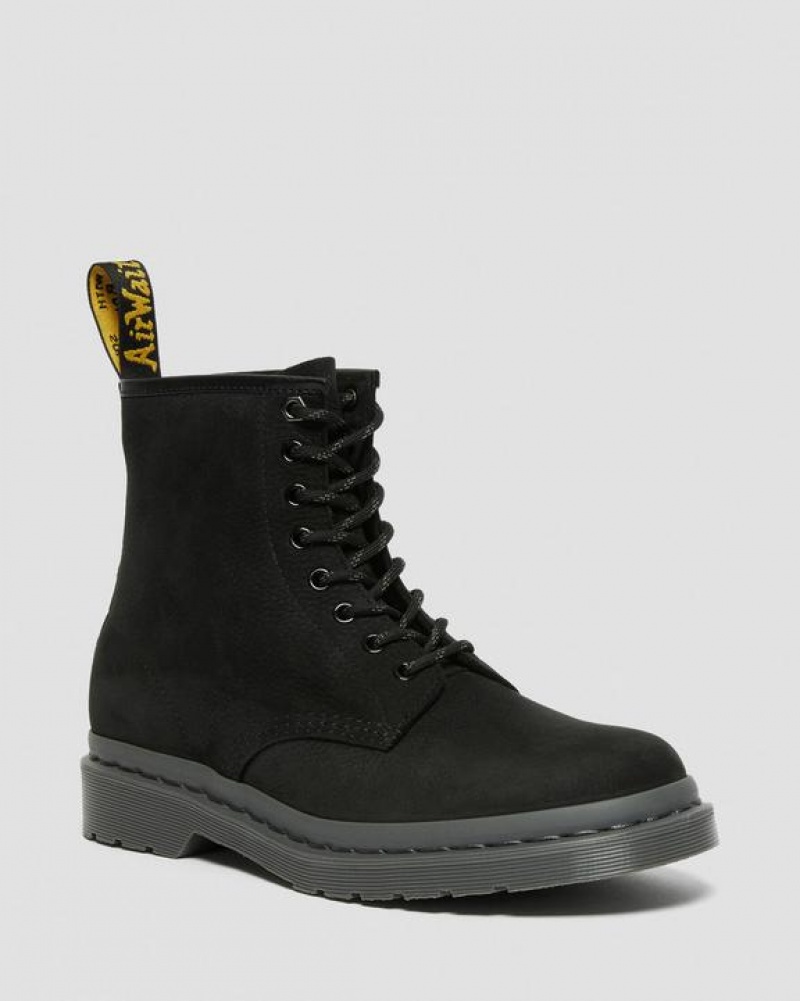 Men\'s Dr Martens 1460 Mono Milled Nubuck Leather Lace Up Boots Black | Australia_Dr17014