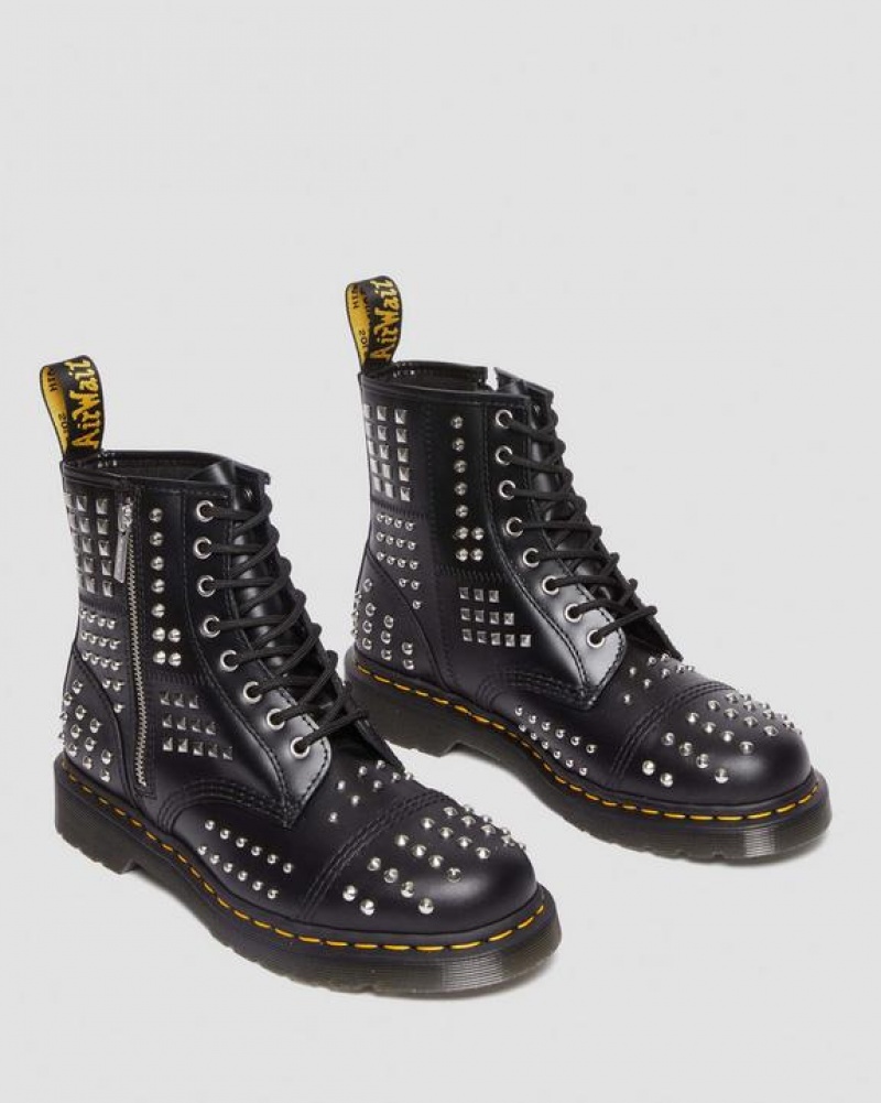 Men's Dr Martens 1460 Studded Zip Atlas Leather Lace Up Boots Black | Australia_Dr58023