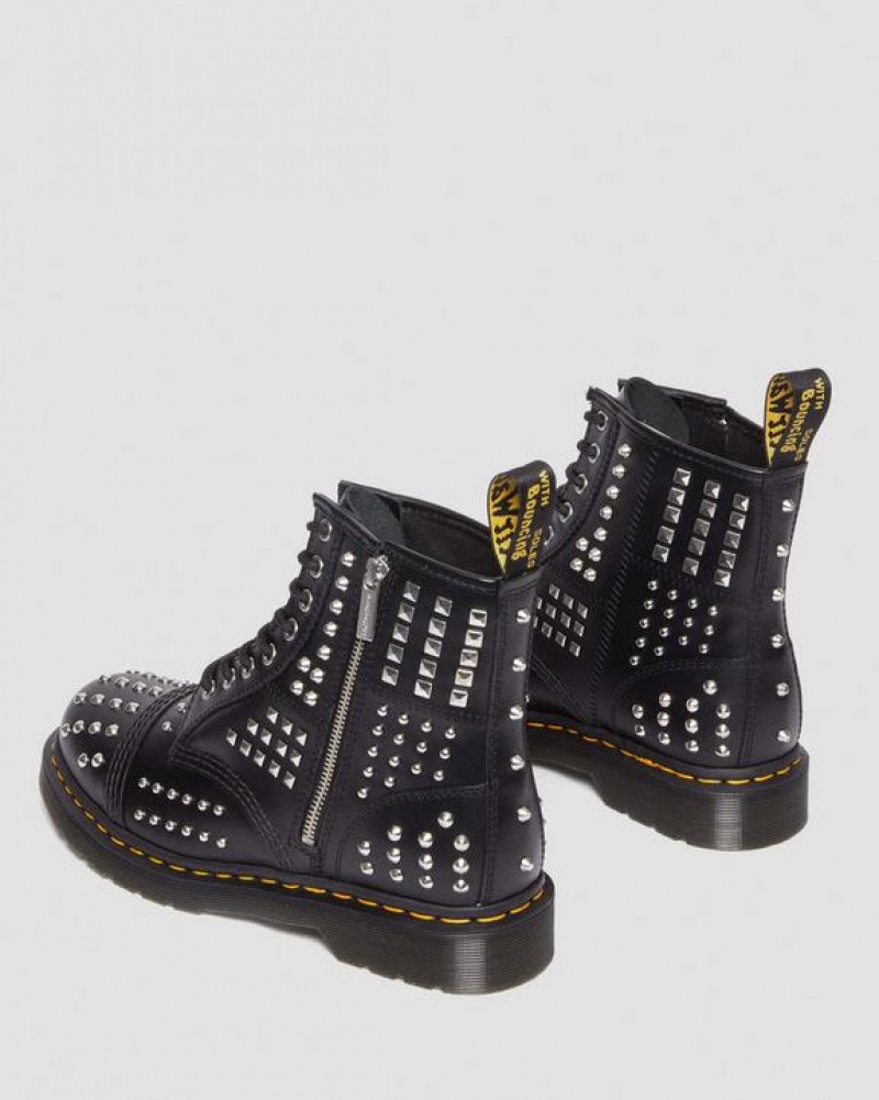 Men's Dr Martens 1460 Studded Zip Atlas Leather Lace Up Boots Black | Australia_Dr58023