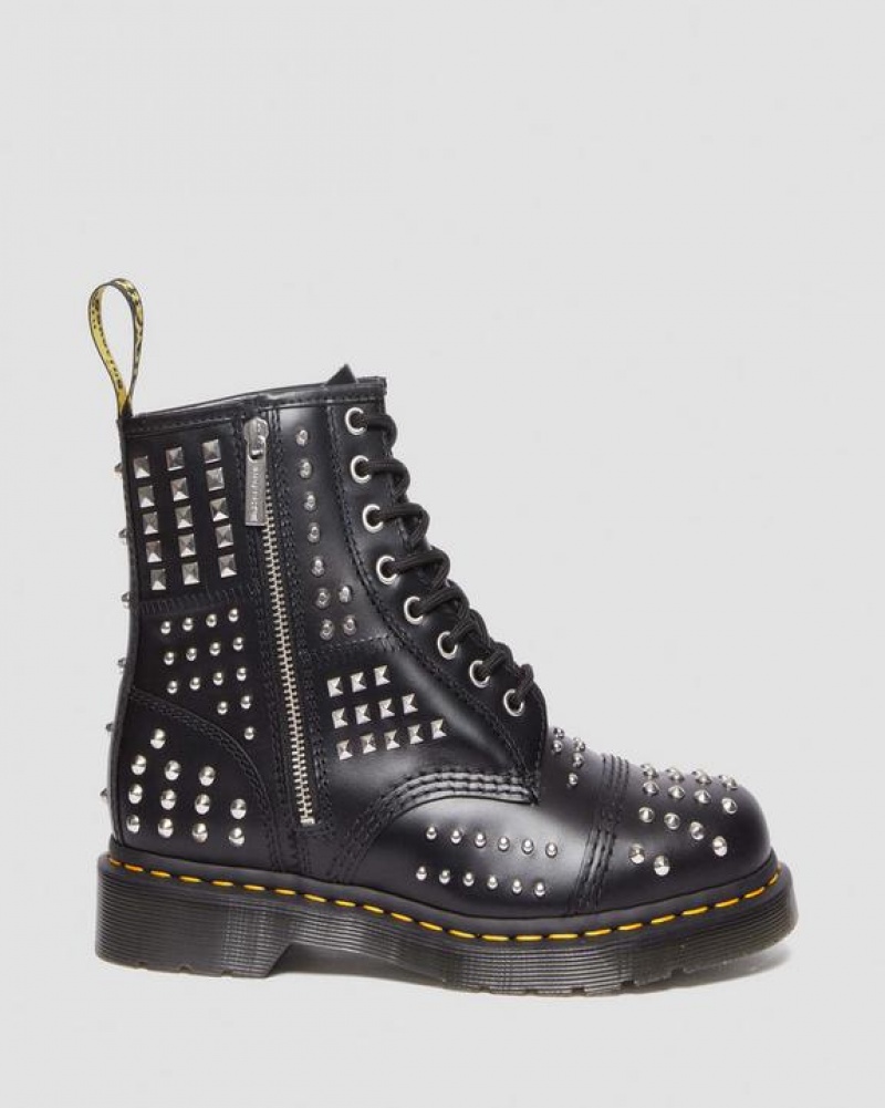 Men's Dr Martens 1460 Studded Zip Atlas Leather Lace Up Boots Black | Australia_Dr58023