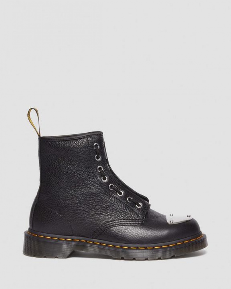 Men's Dr Martens 1460 Toe Plate Lunar Leather Jungle Zip Boots Black | Australia_Dr15011