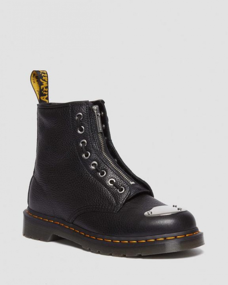 Men\'s Dr Martens 1460 Toe Plate Lunar Leather Jungle Zip Boots Black | Australia_Dr15011