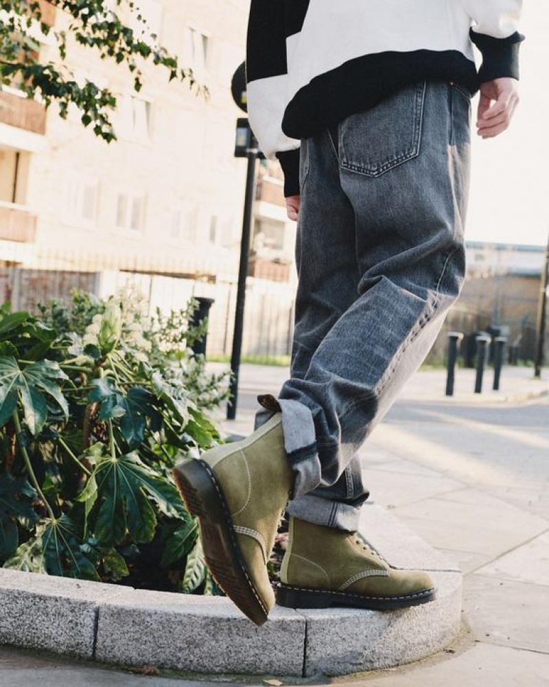 Men's Dr Martens 1460 Tumbled Nubuck Leather Lace Up Boots Olive | Australia_Dr62678