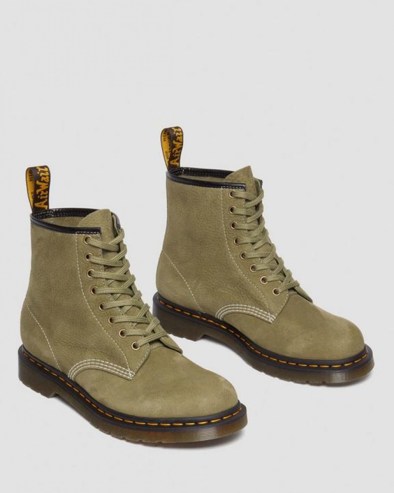 Men's Dr Martens 1460 Tumbled Nubuck Leather Lace Up Boots Olive | Australia_Dr62678