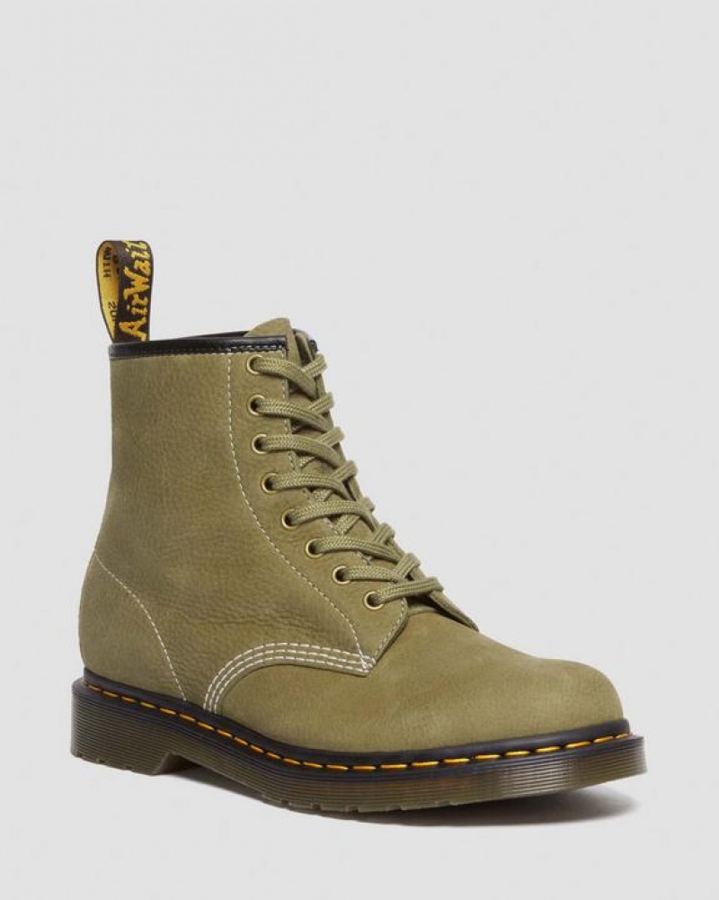 Men\'s Dr Martens 1460 Tumbled Nubuck Leather Lace Up Boots Olive | Australia_Dr62678