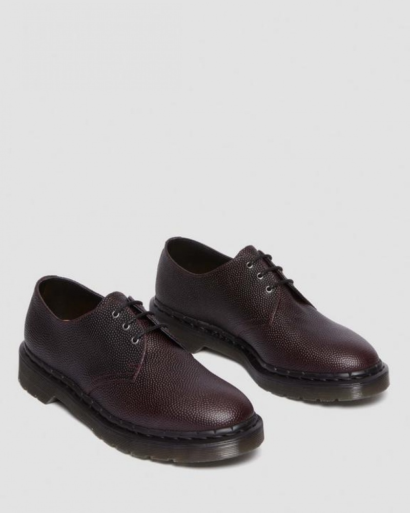 Men's Dr Martens 1461 Pebble Grain Leather Oxford Shoes Burgundy | Australia_Dr91770