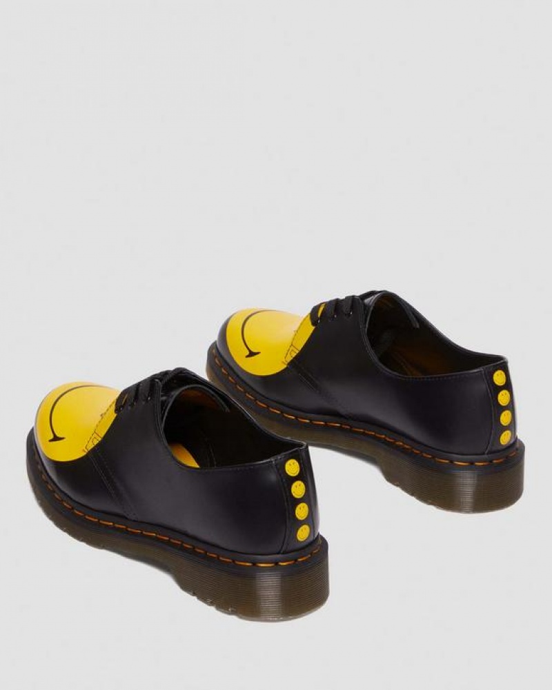 Men's Dr Martens 1461 Smiley® Smooth Leather Oxford Shoes Black | Australia_Dr28577