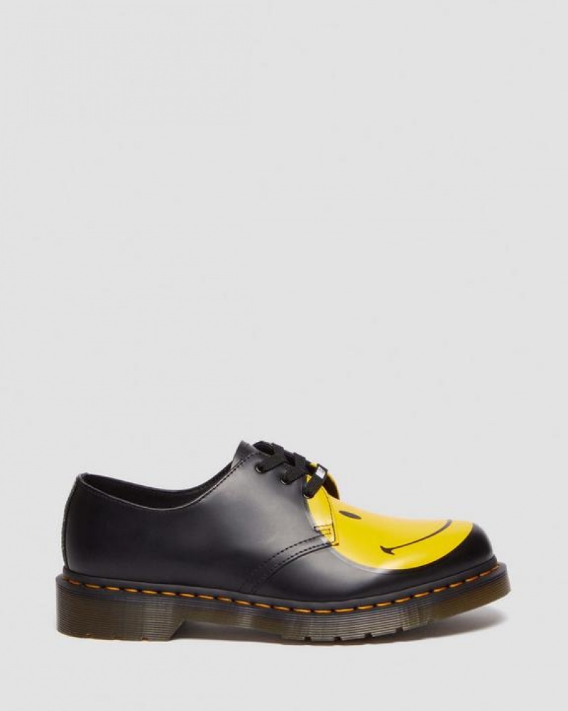 Men's Dr Martens 1461 Smiley® Smooth Leather Oxford Shoes Black | Australia_Dr28577