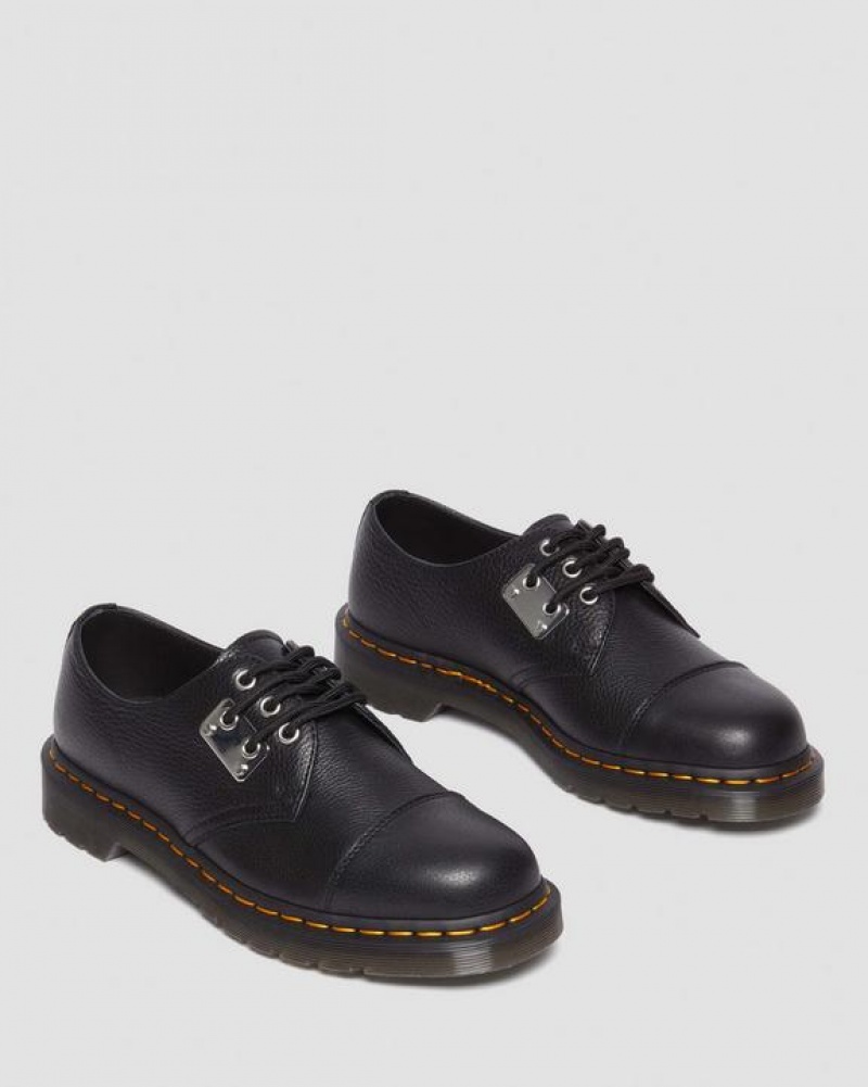 Men's Dr Martens 1461 Toe Plate Lunar Leather Oxford Shoes Black | Australia_Dr30593