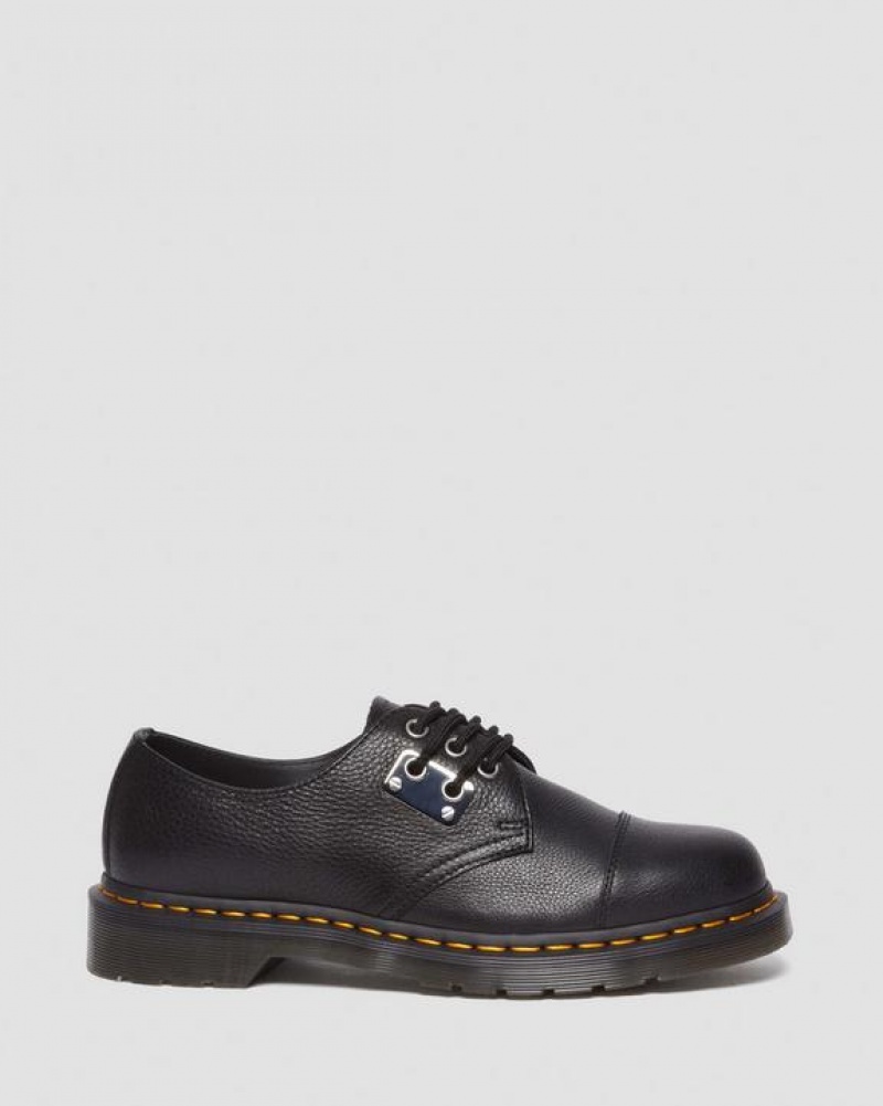 Men's Dr Martens 1461 Toe Plate Lunar Leather Oxford Shoes Black | Australia_Dr30593