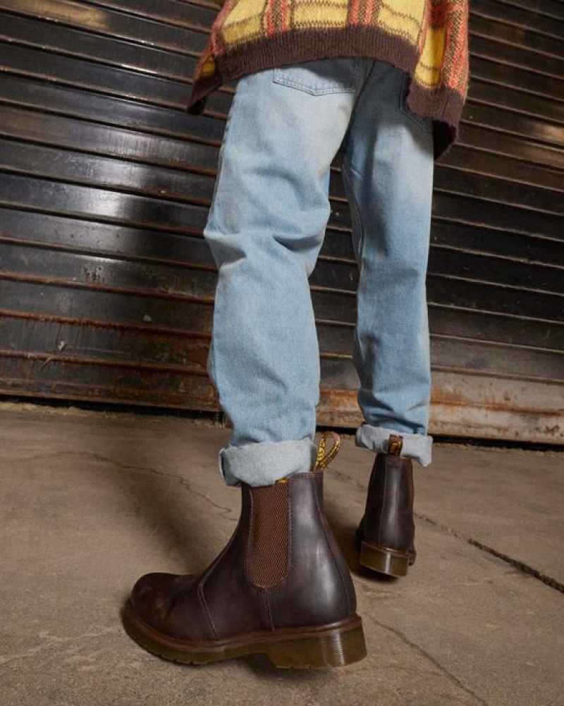 Men's Dr Martens 2976 Crazy Horse Leather Chelsea Boots Brown | Australia_Dr23554