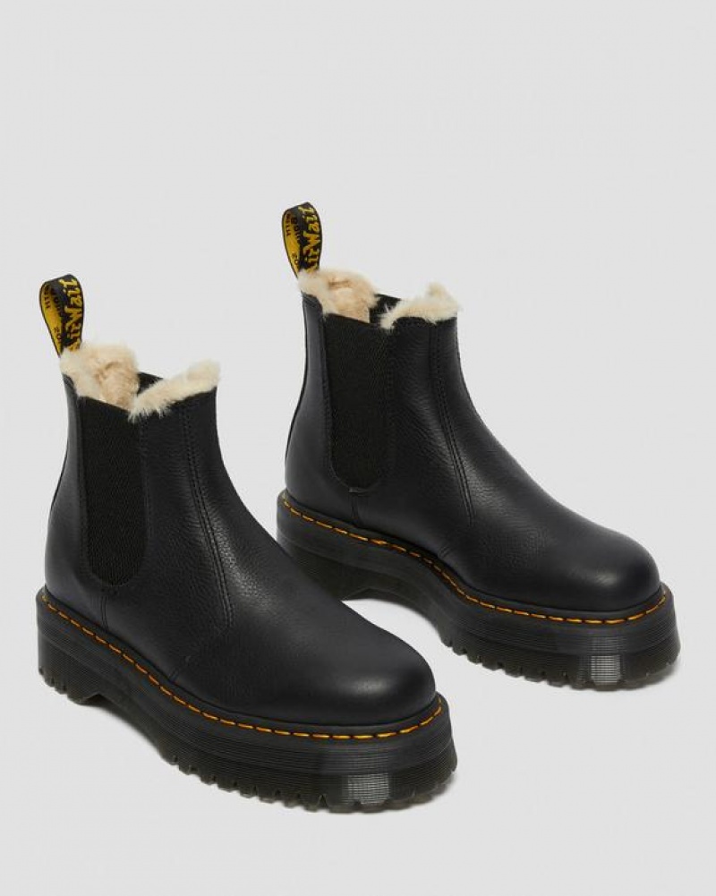 Men's Dr Martens 2976 Faux Fur Lined Platform Chelsea Boots Black | Australia_Dr80268