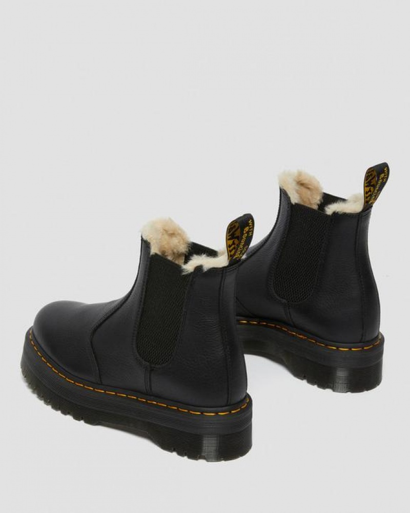 Men's Dr Martens 2976 Faux Fur Lined Platform Chelsea Boots Black | Australia_Dr80268