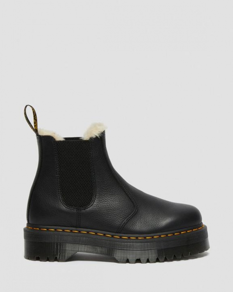 Men's Dr Martens 2976 Faux Fur Lined Platform Chelsea Boots Black | Australia_Dr80268