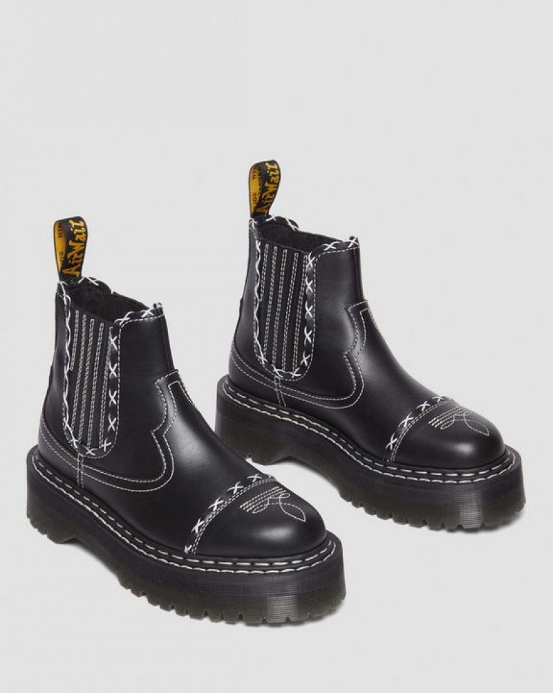 Men's Dr Martens 2976 Gothic Americana Leather Platform Chelsea Boots Black | Australia_Dr67281