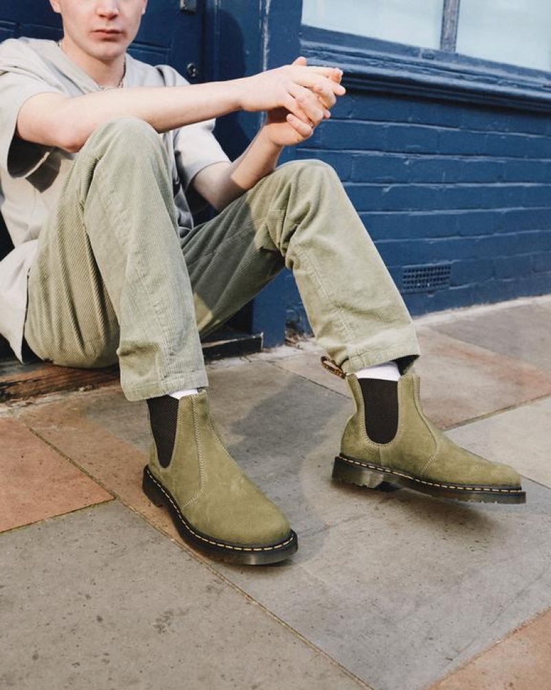 Men's Dr Martens 2976 Tumbled Nubuck Leather Chelsea Boots Olive | Australia_Dr23821