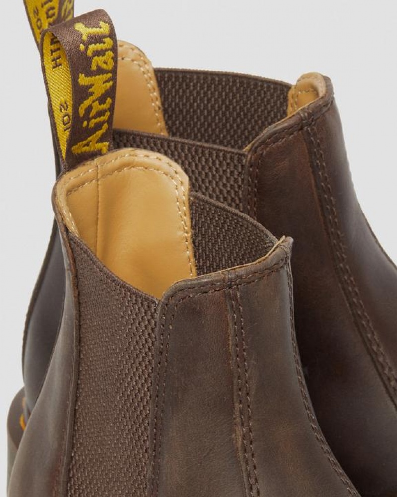 Men's Dr Martens 2976 Yellow Stitch Crazy Horse Leather Chelsea Boots Dark Brown | Australia_Dr50615