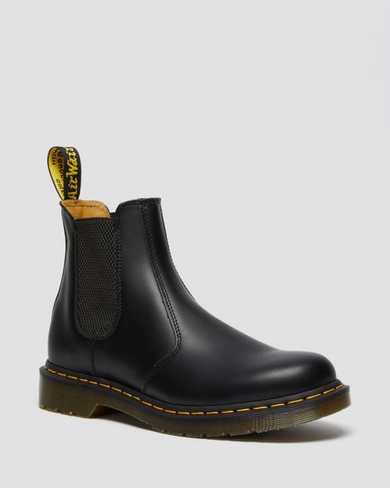 Men\'s Dr Martens 2976 Yellow Stitch Smooth Leather Chelsea Boots Black | Australia_Dr91377