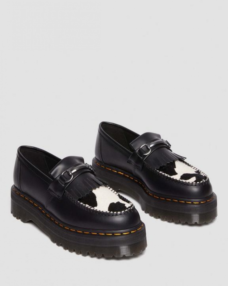 Men's Dr Martens Adrian Snaffle Hair On & Leather Cow Print Kiltie Shoes Black | Australia_Dr47937