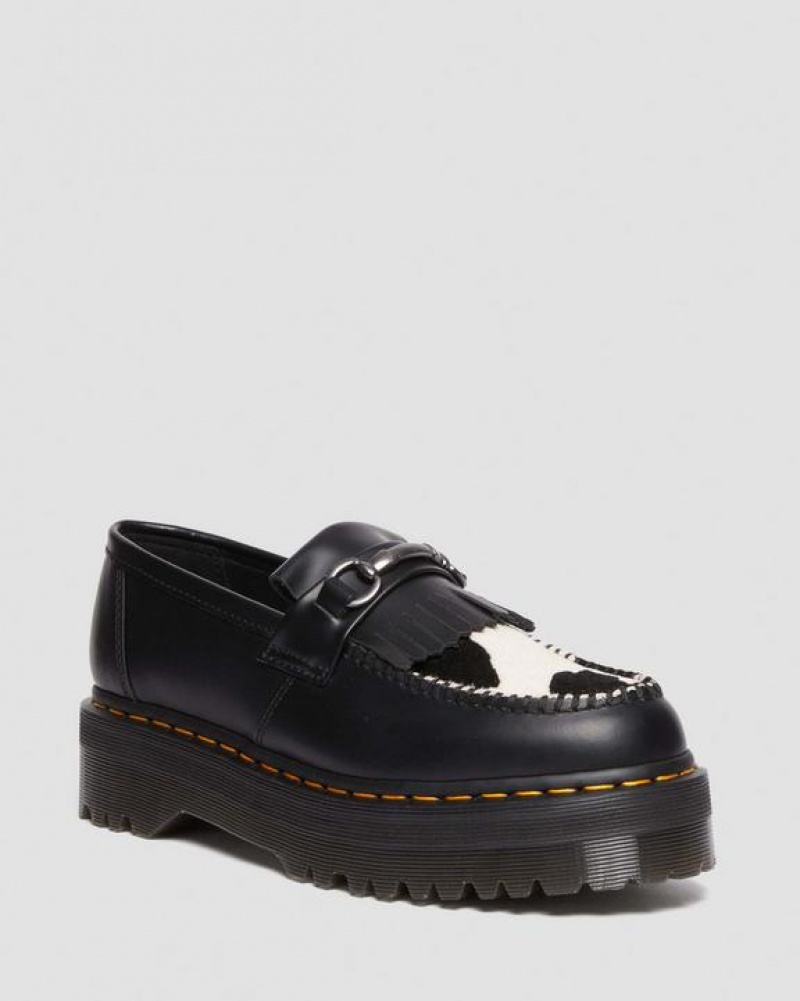 Men\'s Dr Martens Adrian Snaffle Hair On & Leather Cow Print Kiltie Shoes Black | Australia_Dr47937