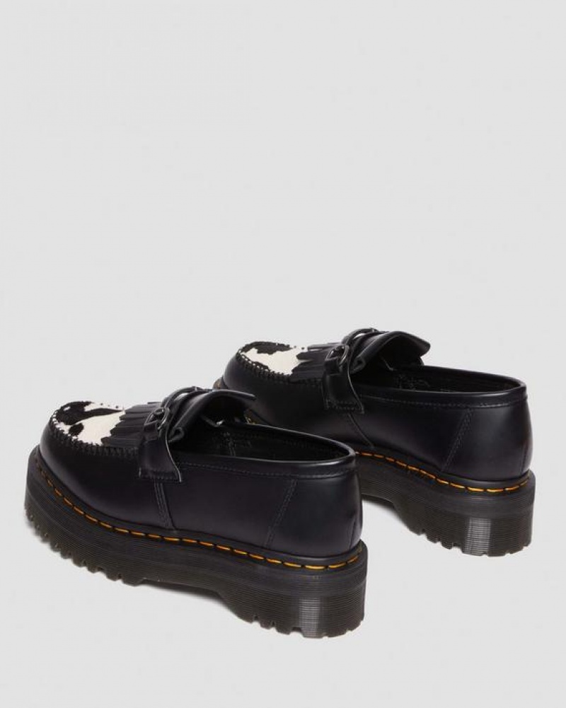 Men's Dr Martens Adrian Snaffle Hair On & Leather Cow Print Kiltie Platform Shoes Black | Australia_Dr14663